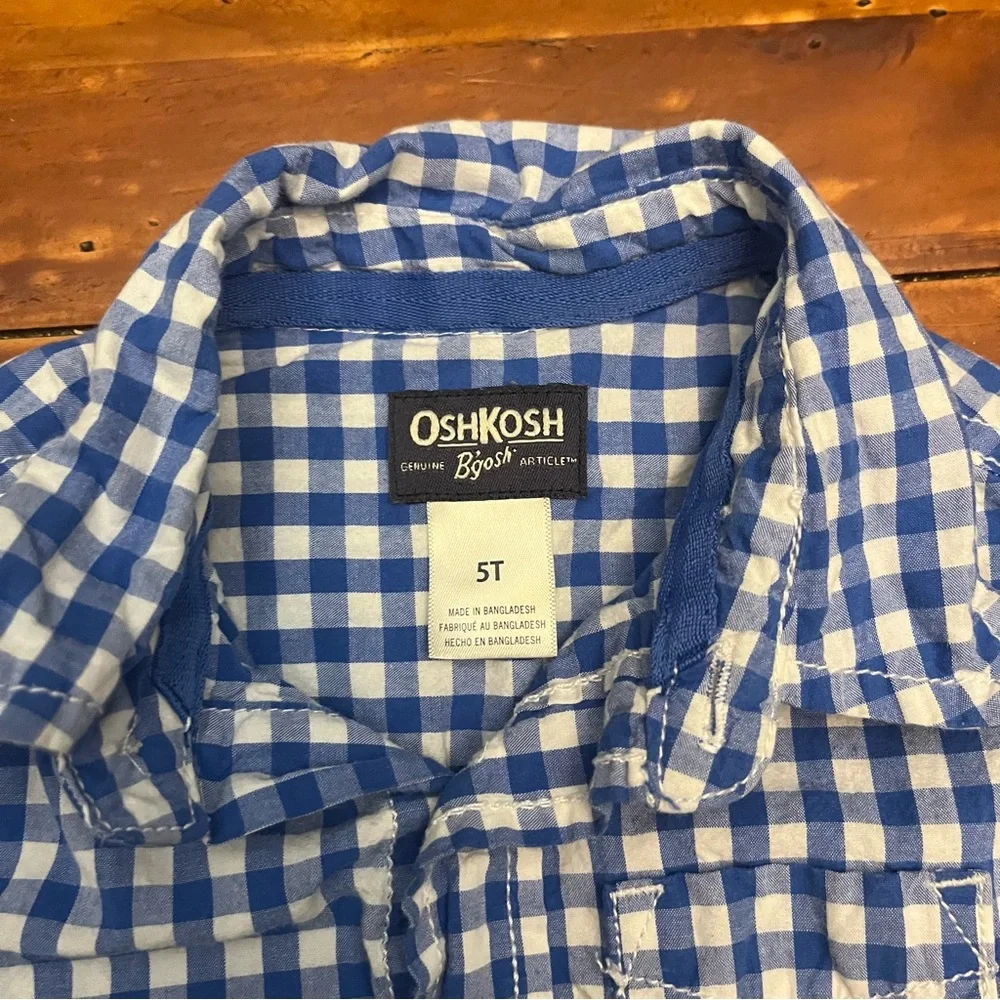 Oshkosh B’Gosh Boys Size 5T Blue Long Sleeve  Gingham Button Down Shirt